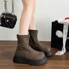 Fashion 2025 Women's Suede Leather Thick Sole Platform Flat Slip-on Autumn Mid-calf Boots Casual Female Punk Half Boots Shoes for Woman