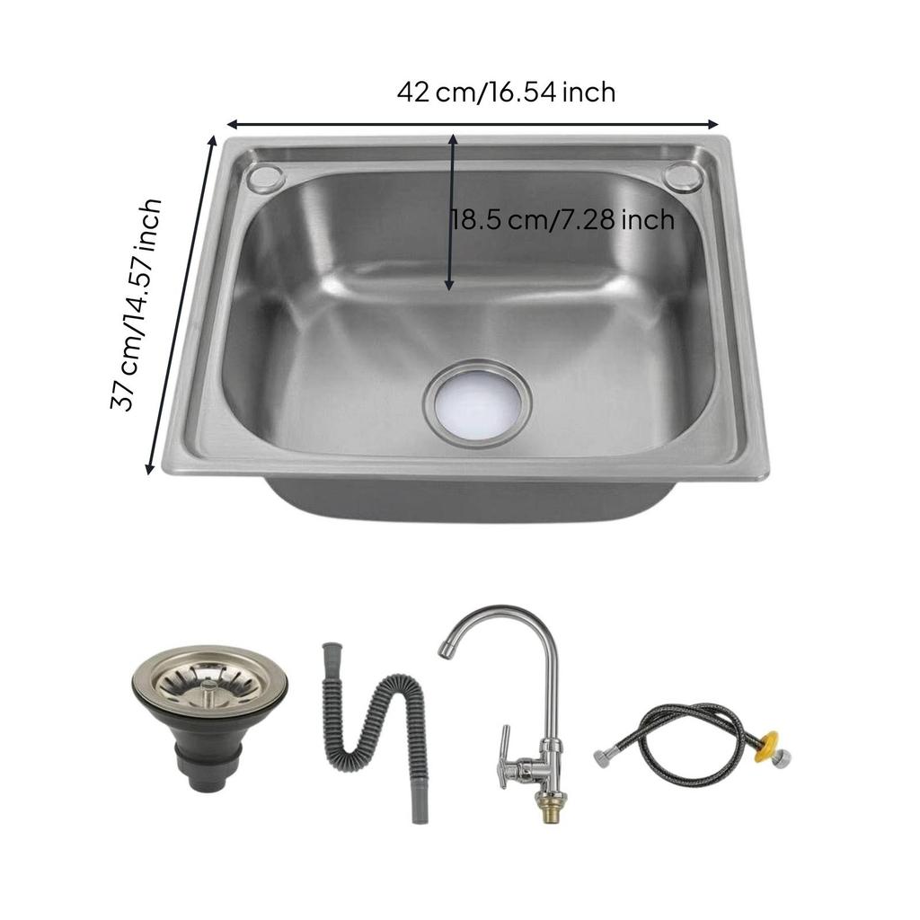 Stainless Steel Sink Resistant Single Bowl Easy To Clean for Homeowners, Renovators, Kitchen,