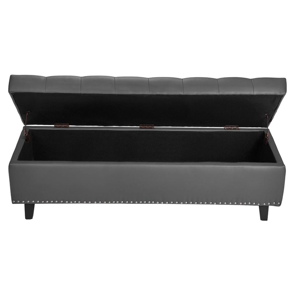 Button-Tufted Storage Ottoman Bench, PU Leather Bench with Storage and Solid Wood Legs, Modern Shoe Benches Seat for Entryway, Upholstered End of Bed