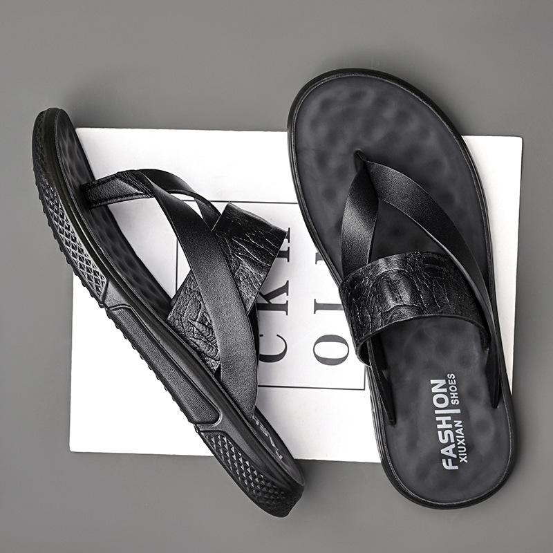 Fashion Summer New Designer Flip-flops for Men Fashion Casual Crocodile Print Outdoor Waterproof Sandal Black Leather Slippers Shoes Man