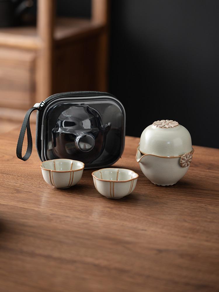Ru Kiln Travel Teaware, Household Creative A Pot of Three Cups, Outdoor Camping Portable Travel Simplicity Ceramic Tea Quick Cup