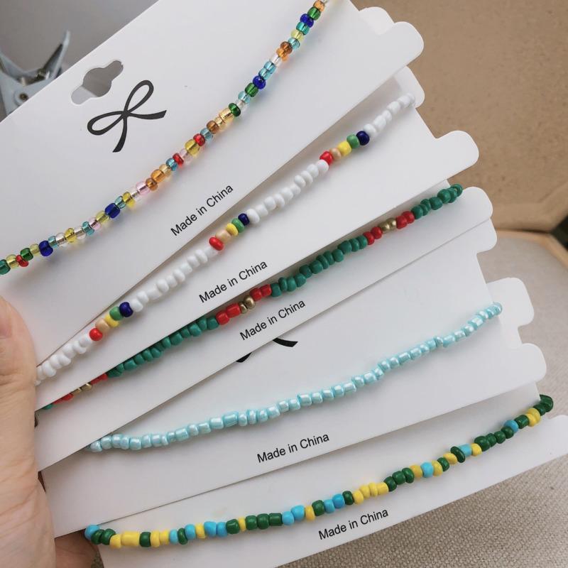 Fashion Colorful Rice Beads Necklace for Woman String Beaded Short Chic Clavicle Chain Necklace Girls Summer Jewelry Wholesale
