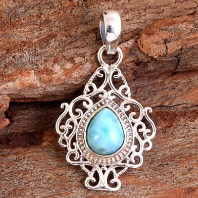 Larimar Moonstone Sølv Charm Anheng 100 % 925 Sterling Sølv Håndlagde Damesmykker