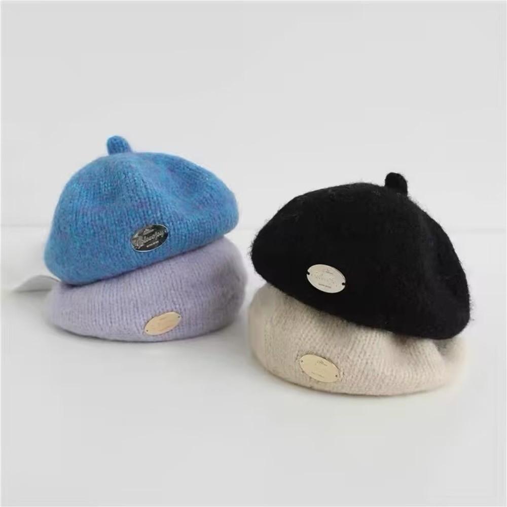 Solid Color Woolen Beret Hat Warm Lining Kids Winter Beanie Cute Winter Beret Cap  Toddler Girls