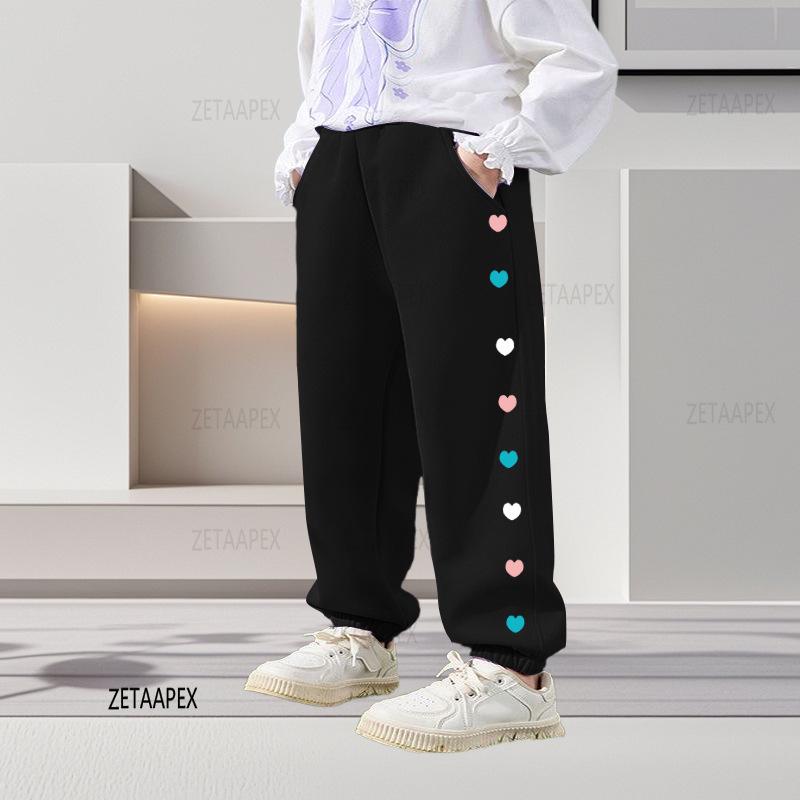 Plus Size Girls' Winter Fleece-Lined Loose Sports Pants