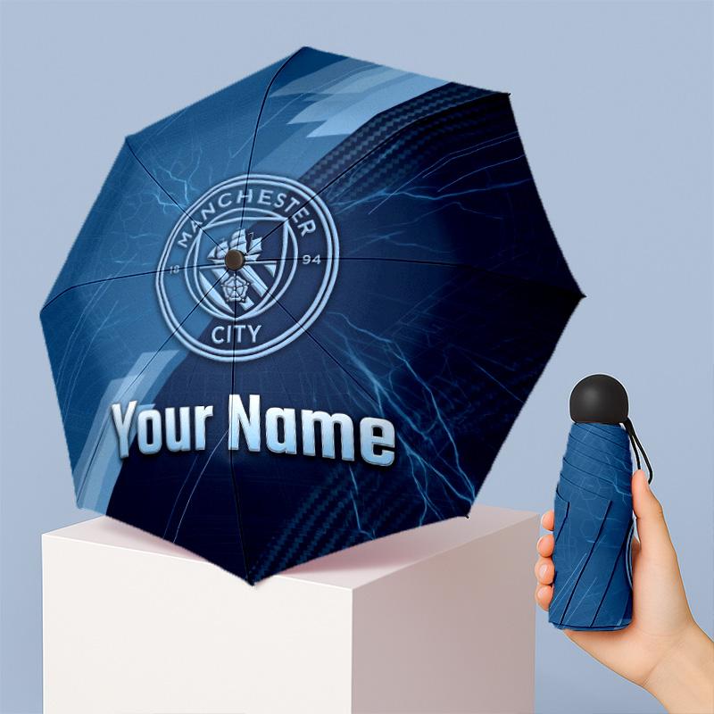 Manchester City Manual Five Fold 8 Rib Umbrella Support Custom Text, Lightweight Travel Umbrella