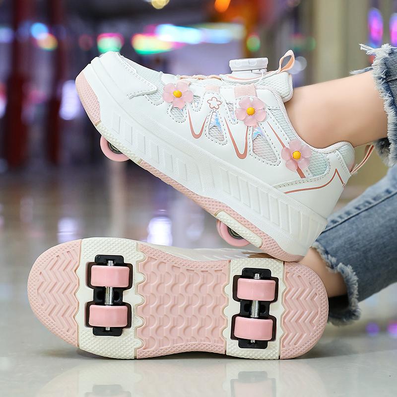 29 40 Boys Rotating Button Four Wheel Skate Roller Shoes Roller Skating Removable Student Skating Shoes Kid Shoes with Wheels Adjustable