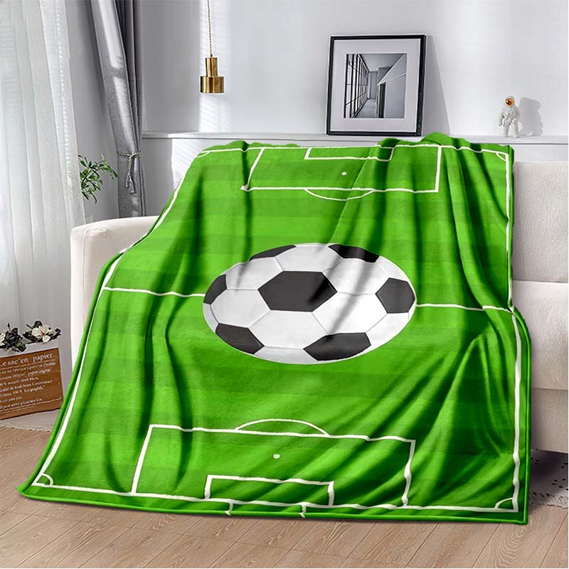 Soccer Football Field Print Flannel Blanket Soft Warm Throw Sofa Bedroom Game Room Birthday Gift Indoor Home Bedding Decor