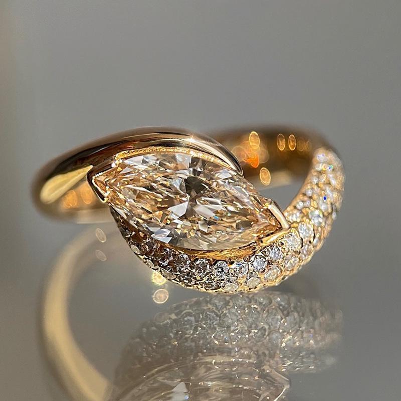 S925 Sterling Silver 6 * 12mm Horse's Eye Diamond Ring European and American Style Wedding Ring Ring Ring Female