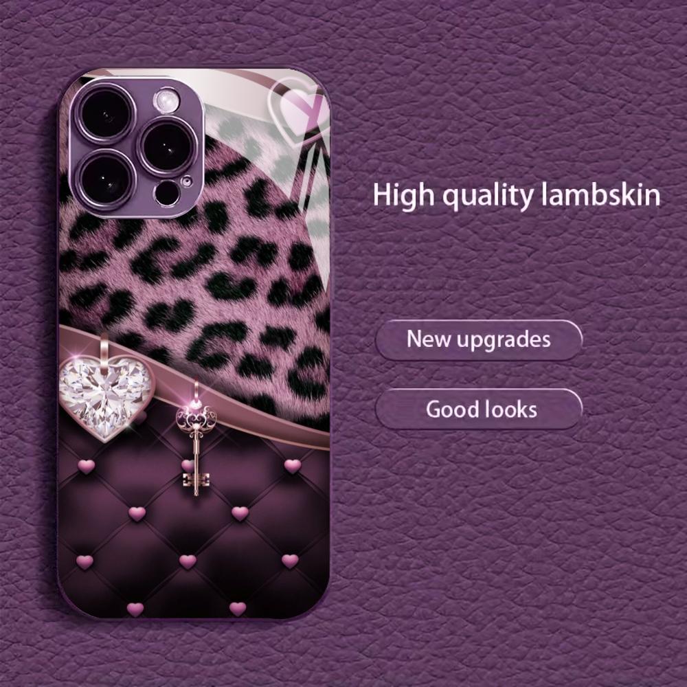 Leopard & Diamond Heart Phone Case for Iphone 17 Case for Iphone 17 Pro Max Cover Glass for iPhone 17 16 15 14 13 12pm Pro P