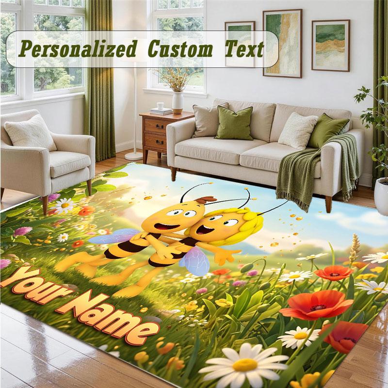 Crystal Velvet Square Rug Custom NameBing Bunny Pattern Non Slip Home Floor Decor Rug