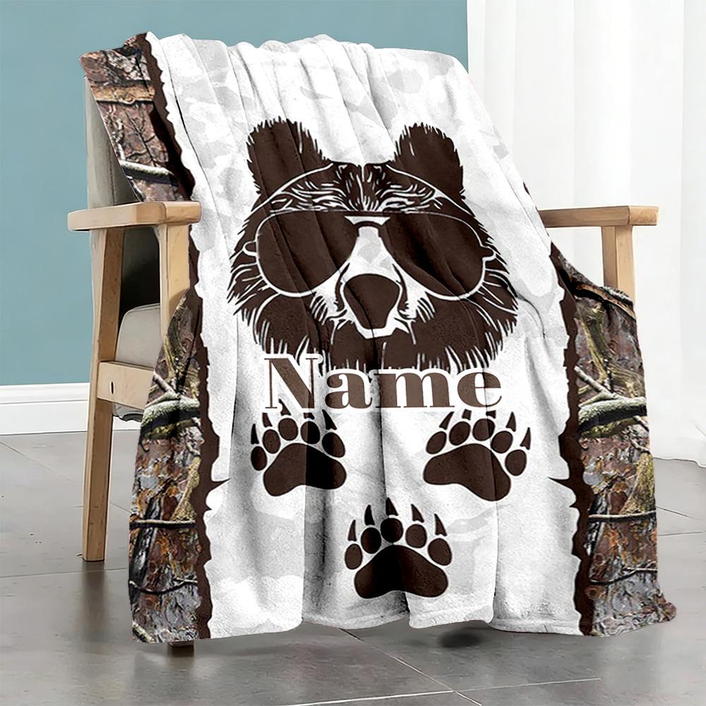 Black Bear2 Customize Your Name Blanket Lightweight Personalized Blanket Warmthful Decor Versatile for Bedding Bed Nap Office Chair All-Season Use