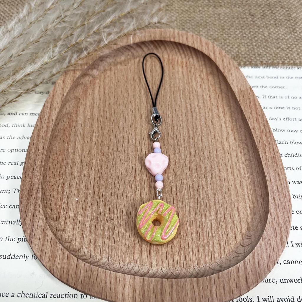Pizza Donut Keychain: Cute Xiaohongshu-Inspired Pendant with Lanyard for Mobile Phones