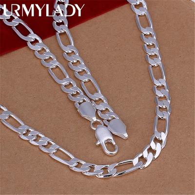 925 Sterling Sølv Halskjede Noble Kvinner Menn 8mm Kjede Mann Anheng 40-75cm Motesmykker