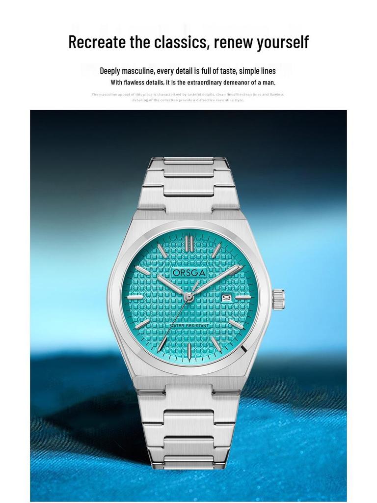 ORSGA Men's Classic Minimalist Quartz Watch with Stainless Steel Band and Date Display