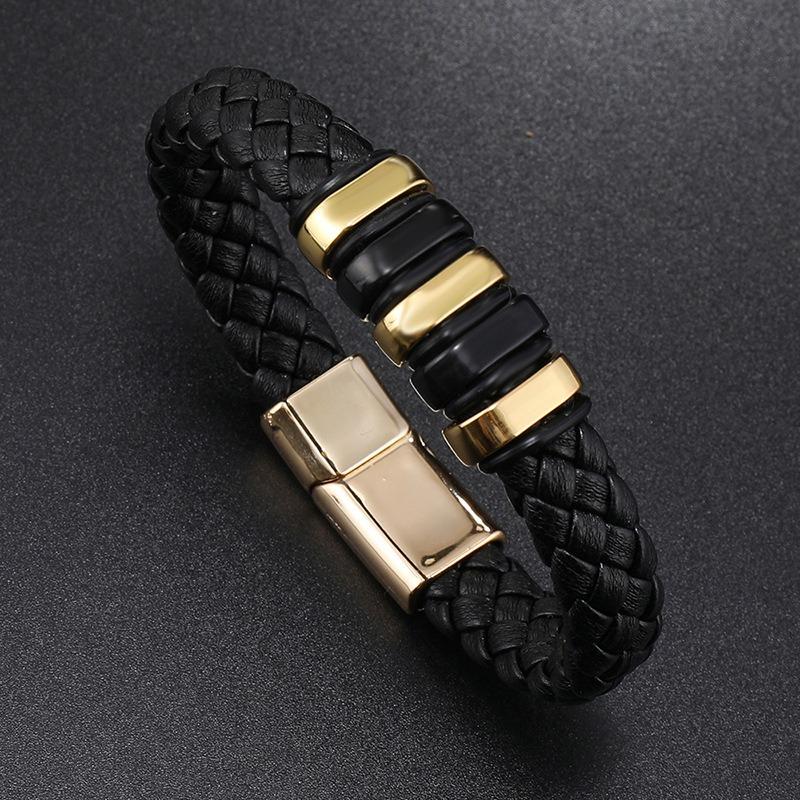 Meier Woven leather bracelet with unique alloy magnetic clasp - hip hop style, versatile bangle