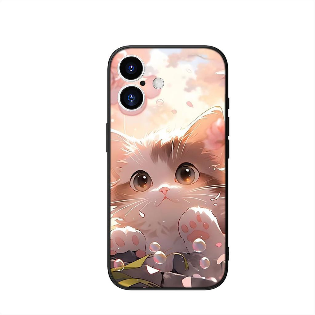 Cartoon Kitten Cat Meow Phone Cover Case for Apple iPhone 16 15 14 Plus 13 12 Mini 17 Pro Max + 16E Air 16+ ProMax Casing