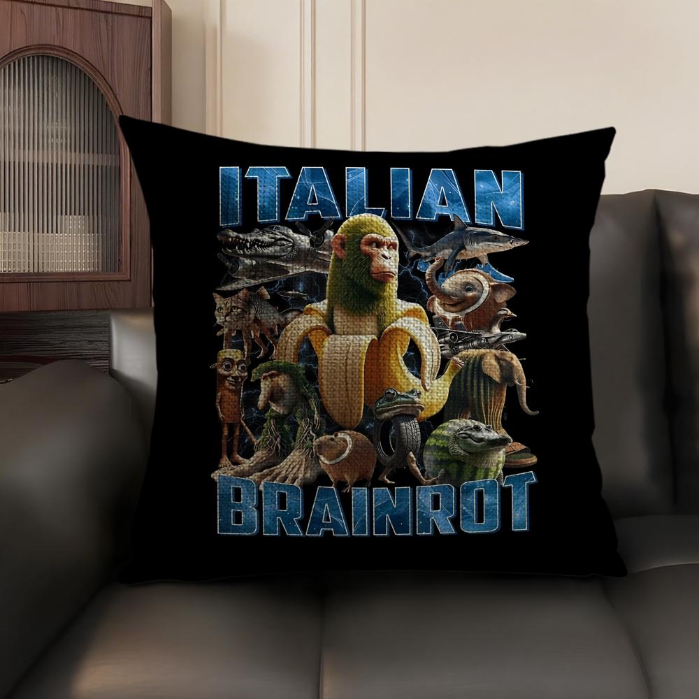 Itallan Brainrot Animal Cushion Cover Natural Linen Organic Fabric Double-Sided Printing Sofa Home Decor Gift Pillow Case