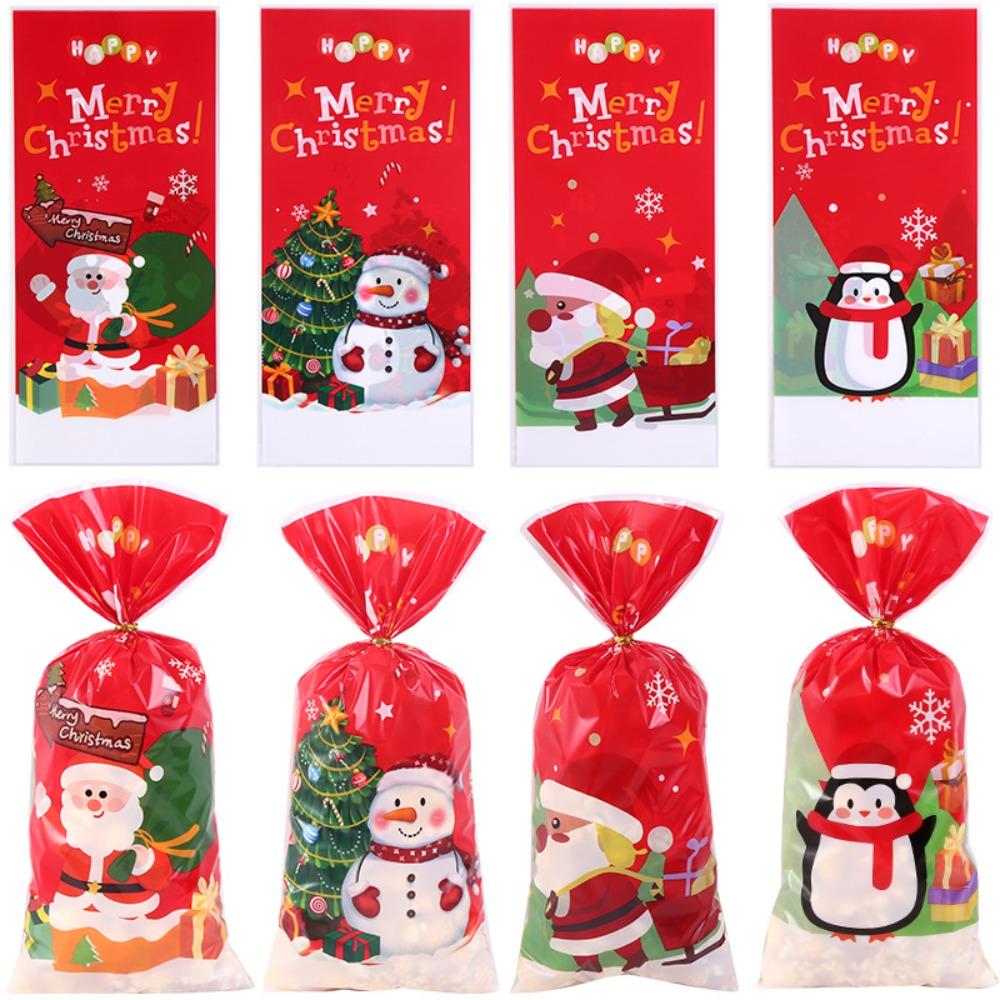 50/100pcs 12.5*27.5cm Christmas Candy Bags Santa Snowman Christmas Gift Bag Candy Biscuit Bag Xmas