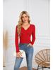 T-shirt da donna con scollo a U profondo, incrociata, a maniche lunghe - Moda Trendy 2024