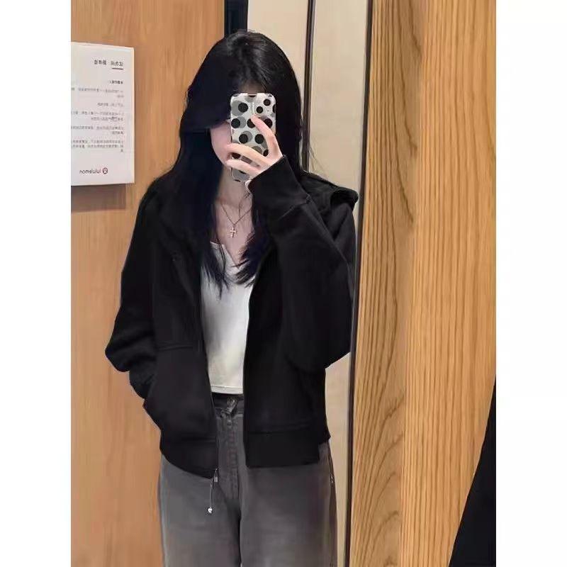 Women's Trendy Hooded Zip-Up Sweatshirt - Petite, Lightweight, Casual Cardigan for Spring and Autumn