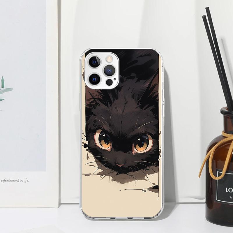 

Anime Cute Black Cat Meow Phone Case For Iphone 17 Air 16 15 Plus 16E 14 Pro Max 13 Mini 12 11 7 8 SE Fundas Soft Back Cover 17 iPhone 15 Plus