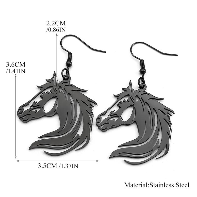 Pferdekopf Hängeohrringe für Damen Herren Edelstahl Silber Schwarz Farbe Pony Tierliebhaber Ohrhänger Schmuck