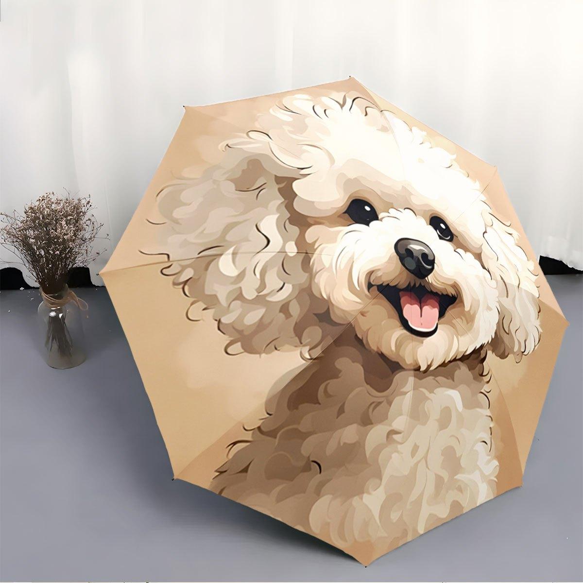 

Folding umbrella Fluffy white dog with a happy expression on a beige background Creative portable folding umbrella suitable ho (as the picture,Iron&8K)