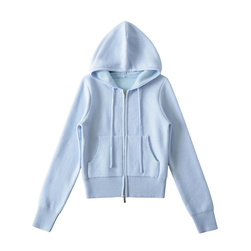 Airy Knit Set: Hooded Zip-Up Sweatshirt & Casual Low-Waist Wide-Leg Pants