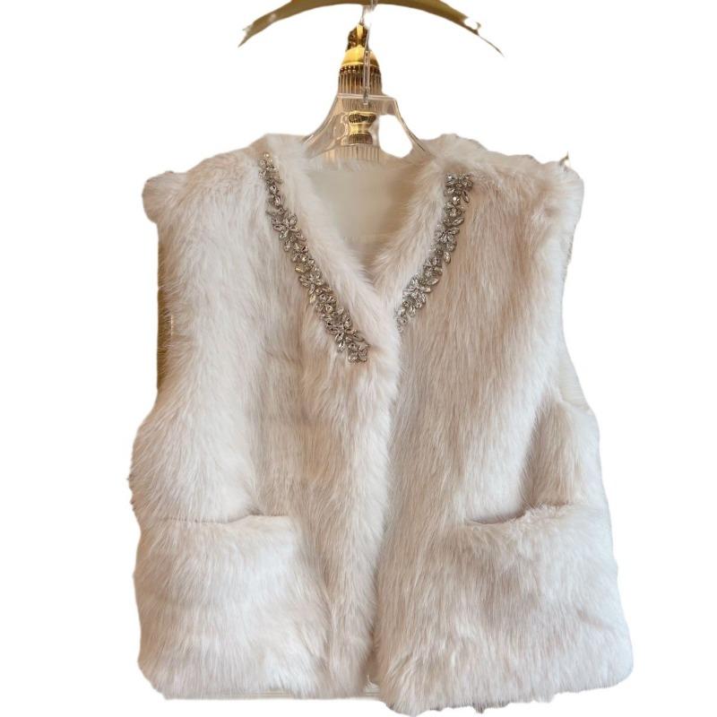 Qianjinfeng Heavy Industry Diamond Lamb Fur Imitation Fur Vest Vest Women's Wear Winter Light Fashion Thickened Vest