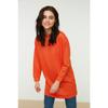 Orangefarbenes Basic-Strick-Sweatshirt mit Schlitz und Rundhalsausschnitt, Tctaw22tw0138