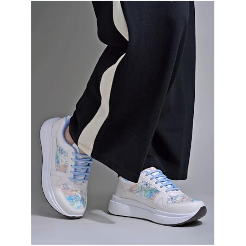 Shoetopia Women'S Flat Sneakers Blue,7 Uk