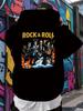 Rock Band Graphic Hoodie - Black Casual Pullover with "ROCK & ROLL" Design
