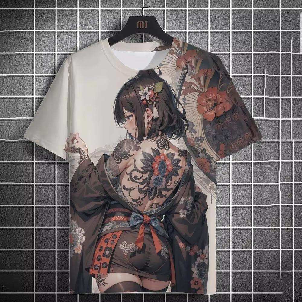 Tattooed girl pattern t-shirt cartoon 3d print oversized sports shirt top