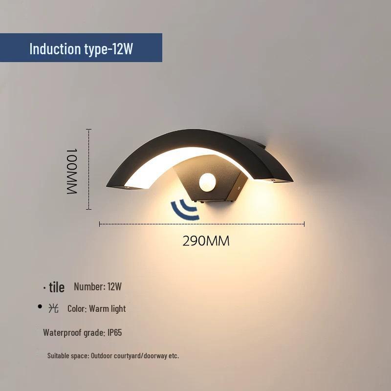 LED Waterproof Motion Sensor Wall Lamp for Outdoor/Indoor Use - Moon-Shaped Design for Courtyards, Balconies, and Doorways.
