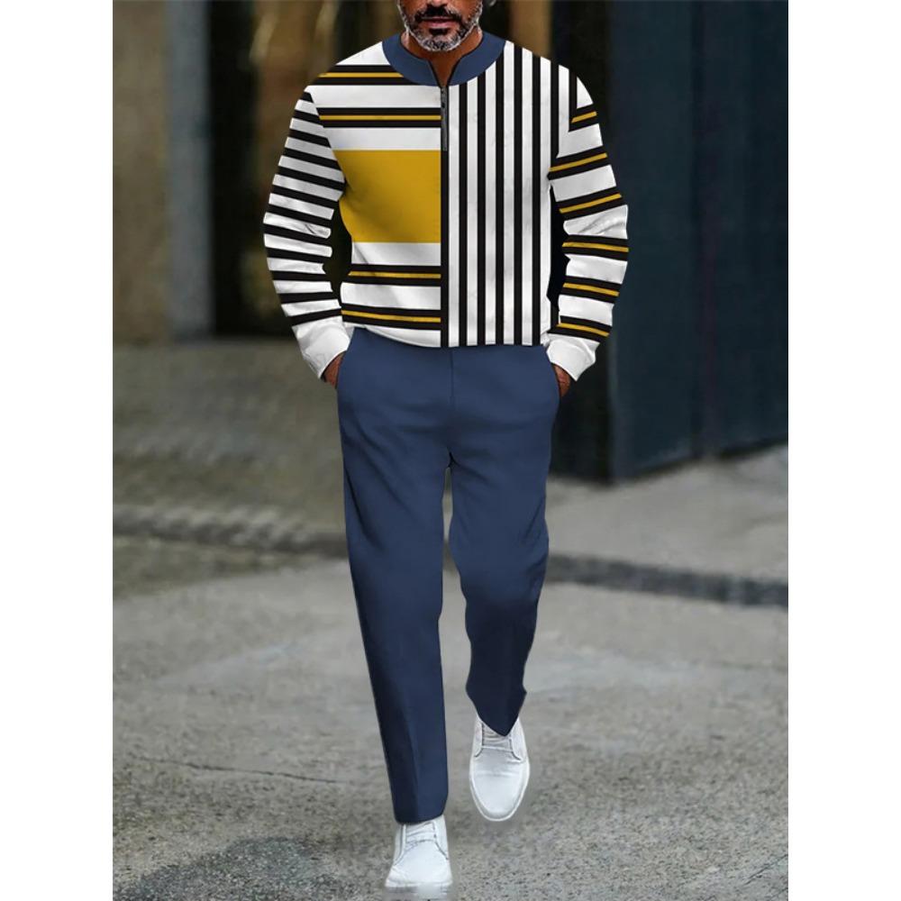 Frühling Herbst Mode Streetwear Herren Langarm Halbreißverschluss Stehkragen Lässige Sportbekleidung Herrenbekleidung Zweiteiliges Set