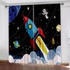 2PCS Galaxy Rocket Curtains Cartoon Astronaut Planet StarryBoys Girls Rod Pocket Bedroom Window Drapes.