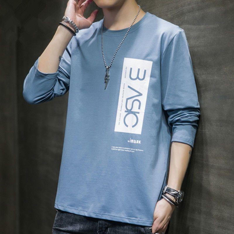 Men T Shirt Solid Color O-neck Long Sleeve Streetwear Casual Men Clothing Korean Style Fashion Tee Tops M-4XL