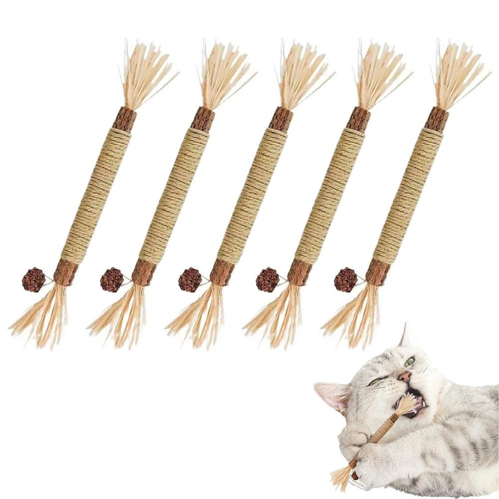 5 Stück natürliche Silberweiden-Stöcke für Katzen, Raffia Matatabi Katzen-Kauspielzeug zur Zahnreinigung, Essbare Zahnpflege-Mahlzähne-Stöcke zur Linderung von Haarballen bei Kätzchen