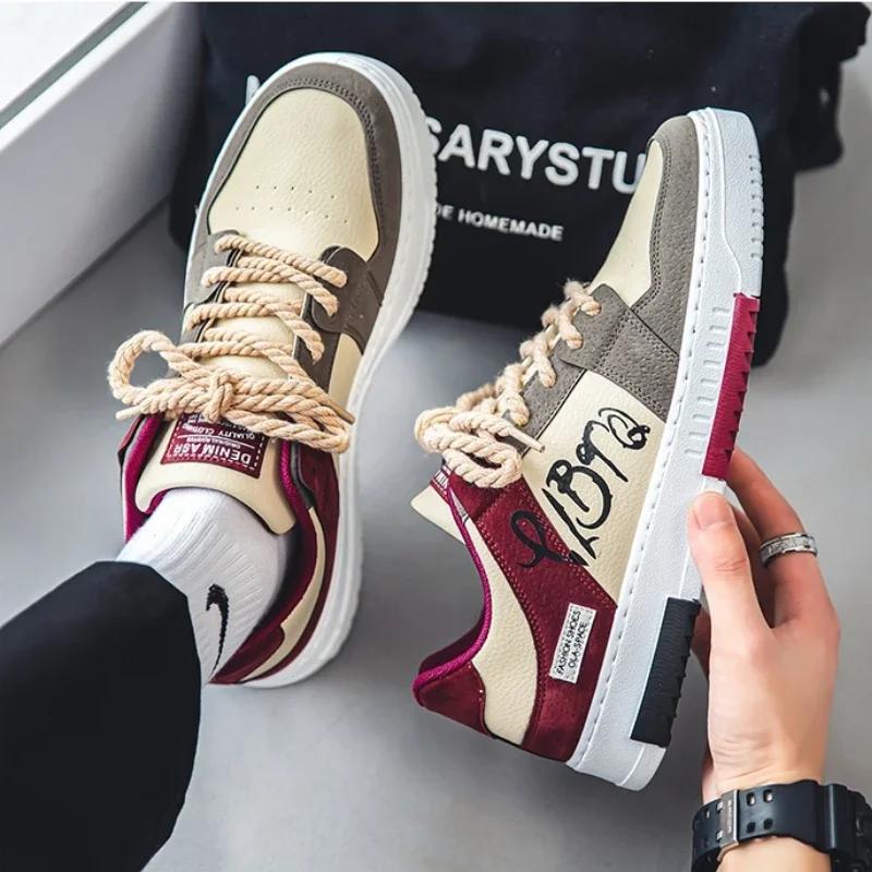 

New Fashion Designer Shoes Men Casual Platform Sneakes Lace Up Trainers Student Sneakes Mens Vulcanized Shoes Zapatillas Hombre 45 червоний