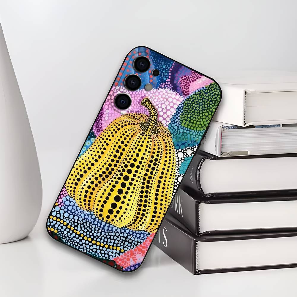Funny Pumpkin Design Yayoi Kusama Soft Black Phone Case for Samsung S25/S24/S21/S22/S23/S30/Ultra/S20/Plus/Fe/Lite