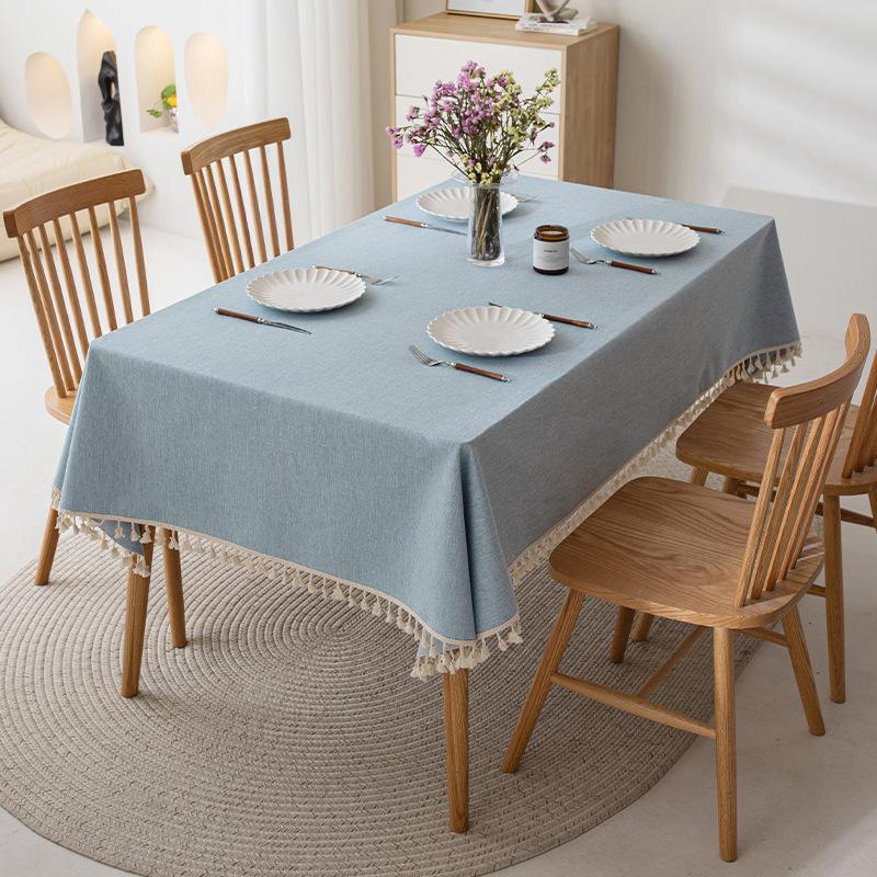 Imitation Cotton And Linen Tablecloth Waterproof And Oil-Proof Leave-In Light Luxury High-End Coffee Table Tablecloth Rectangular Solid Color