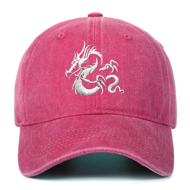 European Dragon Embroidery Vintage Washed Cotton Baseball Cap