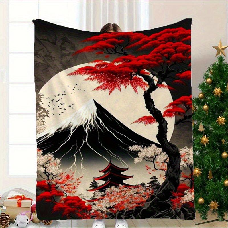 

Japanese Landscape Blanket - Soft Throw with Mount Fuji, Red Maple Design, Perfect for Home Decor, Unique Art Gift 75x90cm