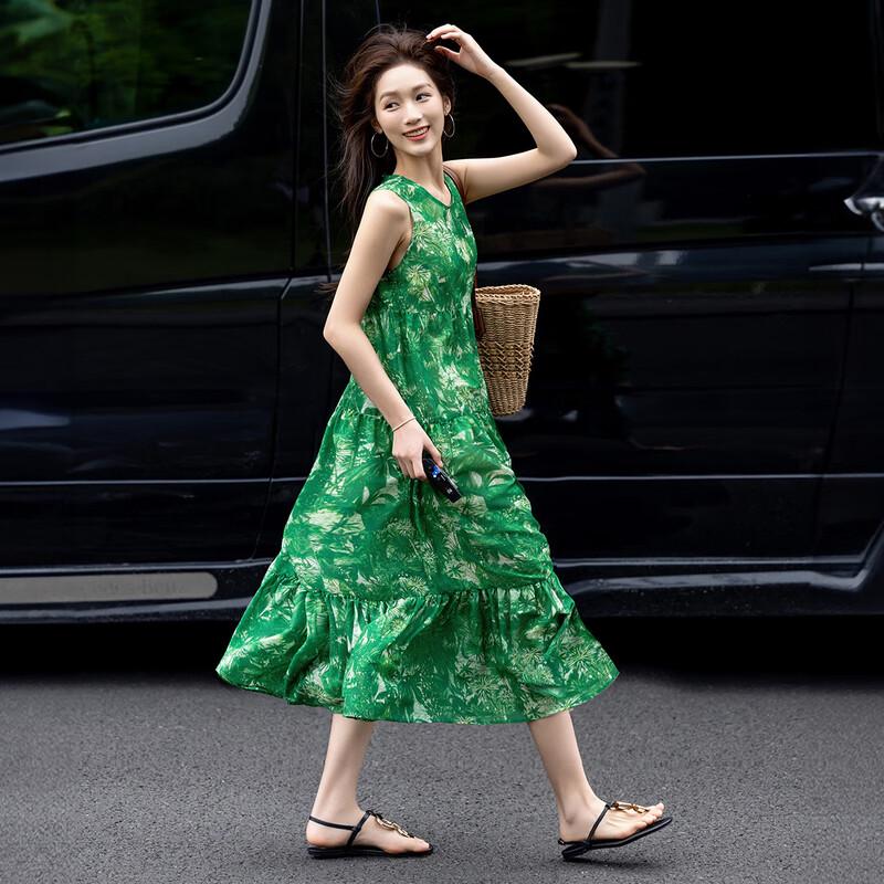 Demana French Style Floral Print A-Line Midi Dress