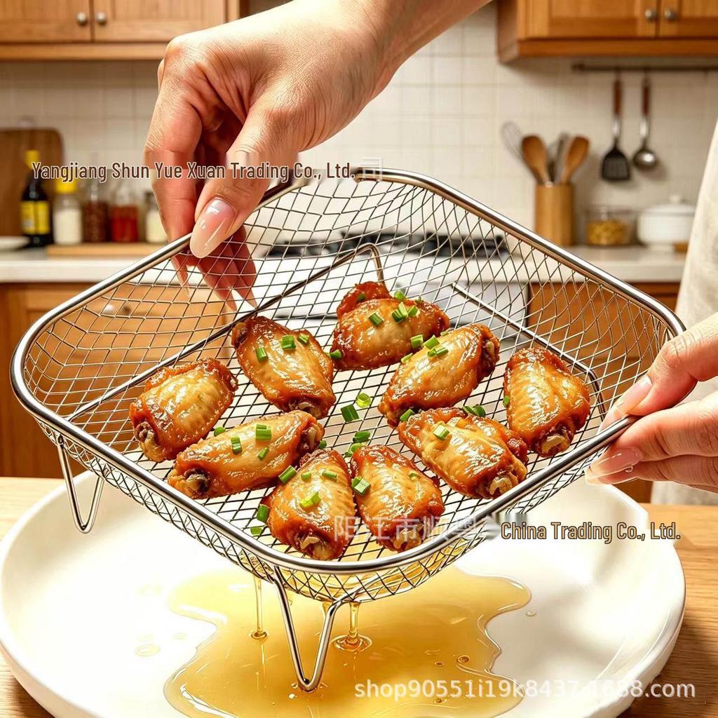 Stainless Steel Multi-Functional Air Fryer Grill & Steaming Rack - Universal Kitchen Mesh Draining Accessory