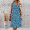 Plus Size V Neck Sleeveless Dress Misty River Valley Ink Print For Lakeside Leisure Trip