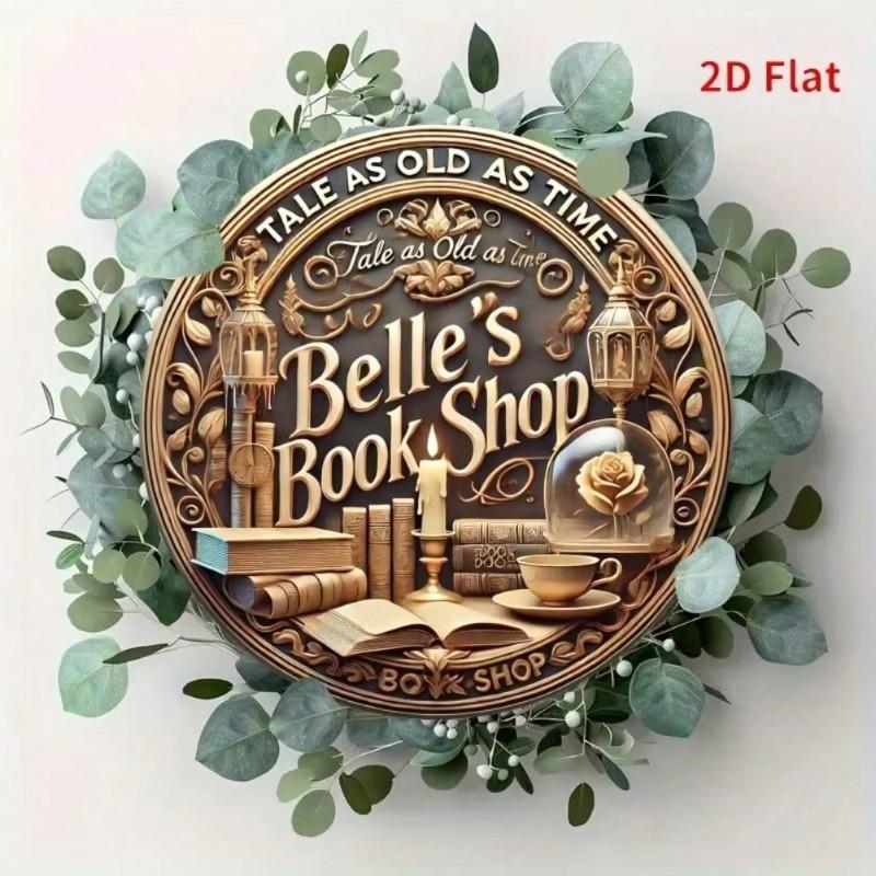 Vintage Metal Wall Art Belle Book Shop Sign Durable Hanging Decor