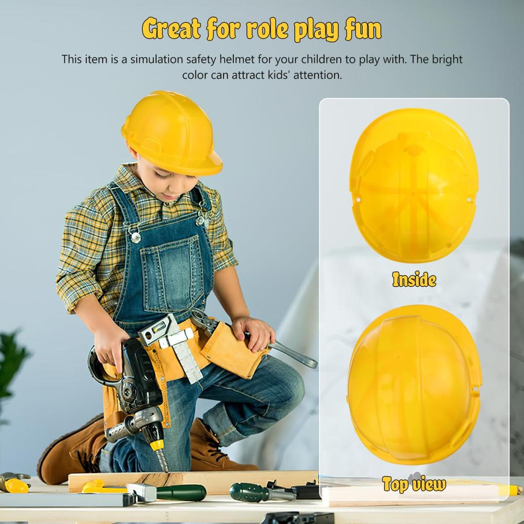 Alasum Construction Site Toy Helmets, Yellow, Kids, 5-Piece Set, Durable Plastic Construction Helmets for Pretend Play, Fun Accessories