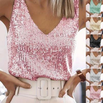 Übergröße Pailletten Tops für Frauen Lose ärmellose Tunika Shirts elegante Business Casual Party Bluse